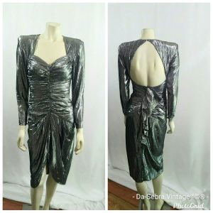 1980s-B.B.-Collections-Ruched-Silver-Metallic-Cocktail-Dress