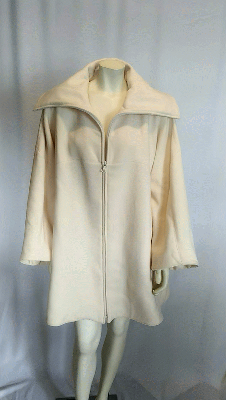 Vintage 1980's Designer Claude Montana Cream Swing Wool Coat