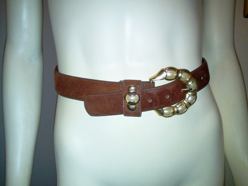 Vintage 1990's Suede/Leather Belt with Faux Pearls