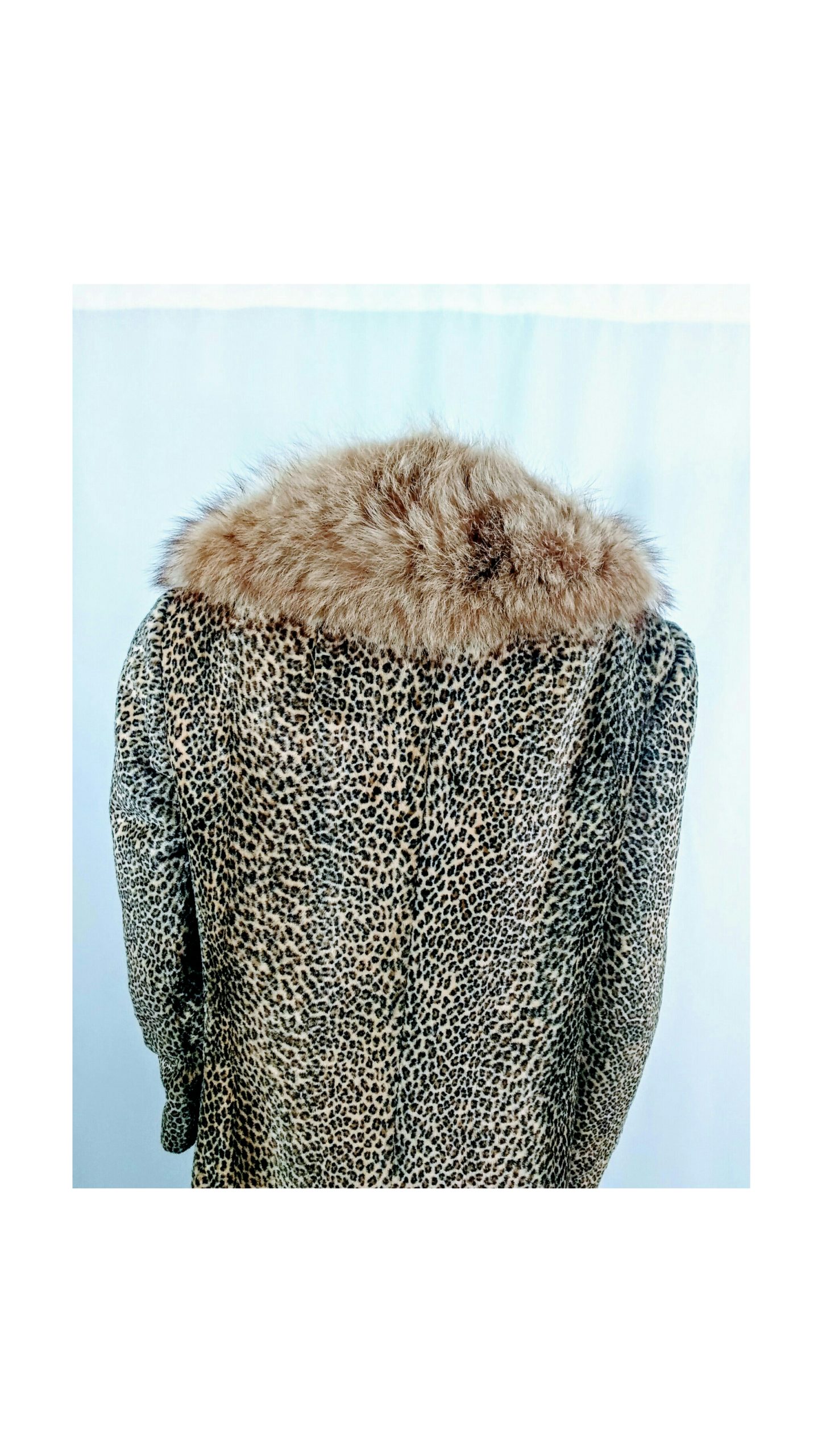 Vintage 1960's Leopard Fur Faux Coat with Genuine Fox Fur- Union Made