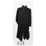 Vintage 1970’s Rare Mrs. H. Winter Beaded Embellished Black Wool Coat with Matching Suede Scarf; Black Wool Embellished Coat; Harriet Winter