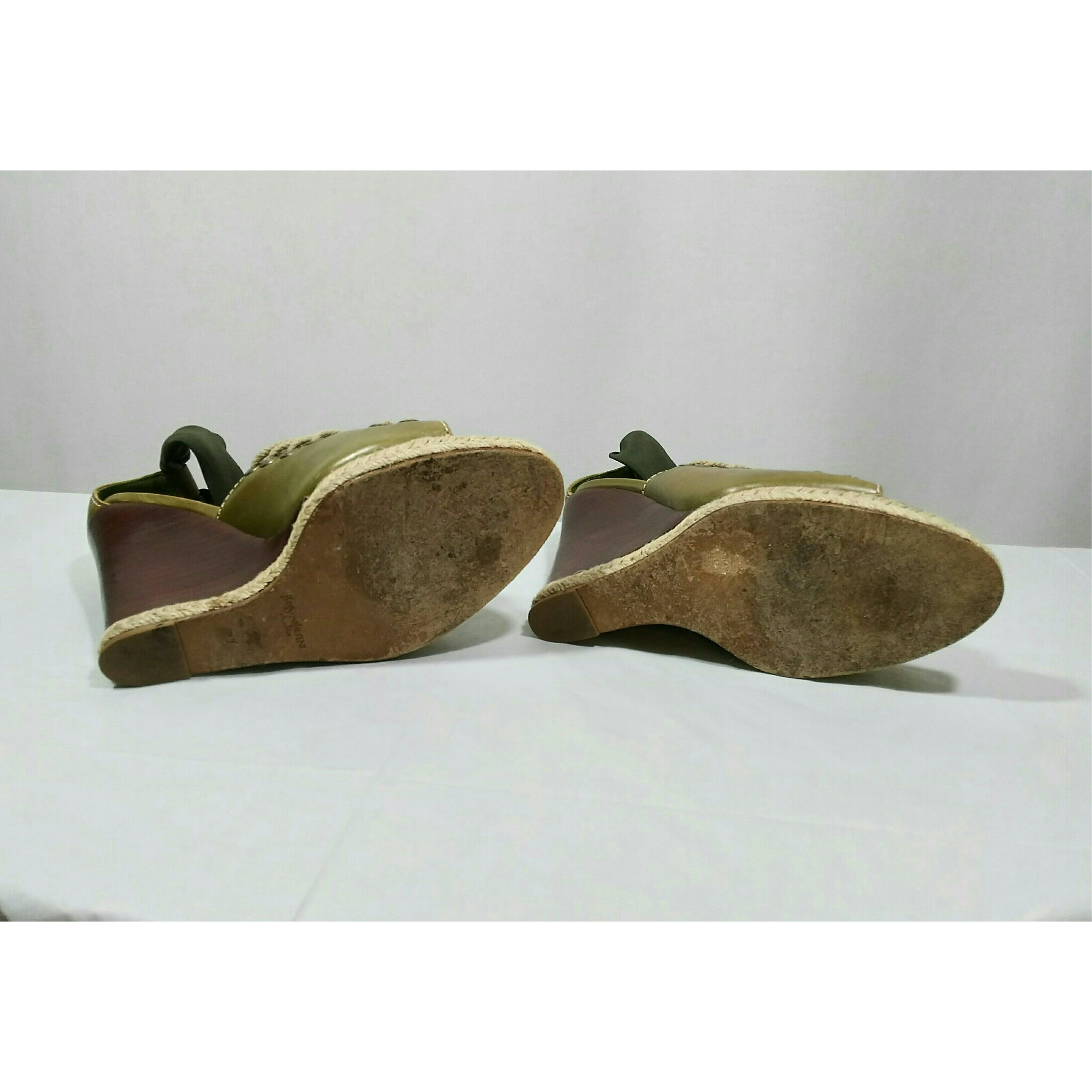 Vintage 1980's Yves Saint Laurent Rive Gauche Wedge Sandals; Size Italy 37 / US 7 /UK 5