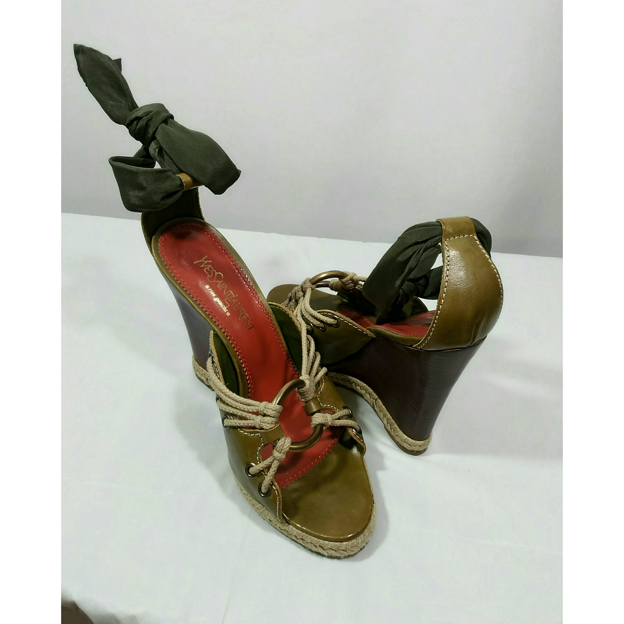 Vintage 1980's Yves Saint Laurent Rive Gauche Wedge Sandals; Size Italy 37 / US 7 /UK 5