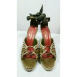 Vintage 1980’s Yves Saint Laurent Rive Gauche Wedge Sandals; Size Italy 37 / US 7 /UK 5