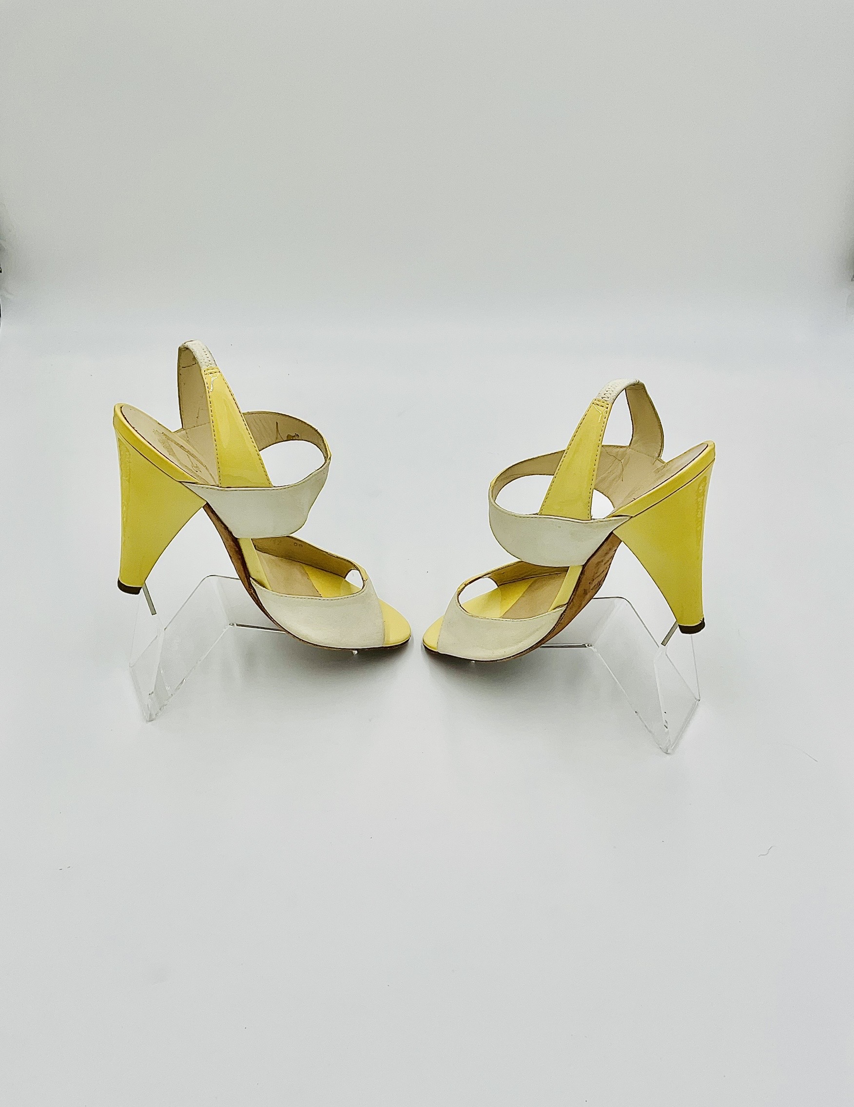 Authenticated Christian Dior Zampa Patent Leather Suede  Yellow Heels