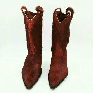 OVEST Italian Handcrafted Red Fur/Hair Cowboy boots