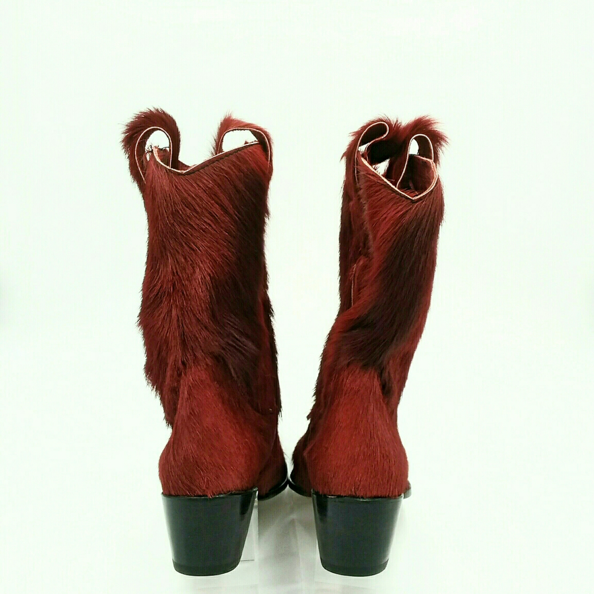 OVEST Italian Handcrafted Red Fur/Hair Cowboy Boots Size 40