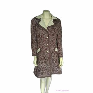 Vintage 1960's Lilli Ann Maroon Beige Paisley Knit Coat