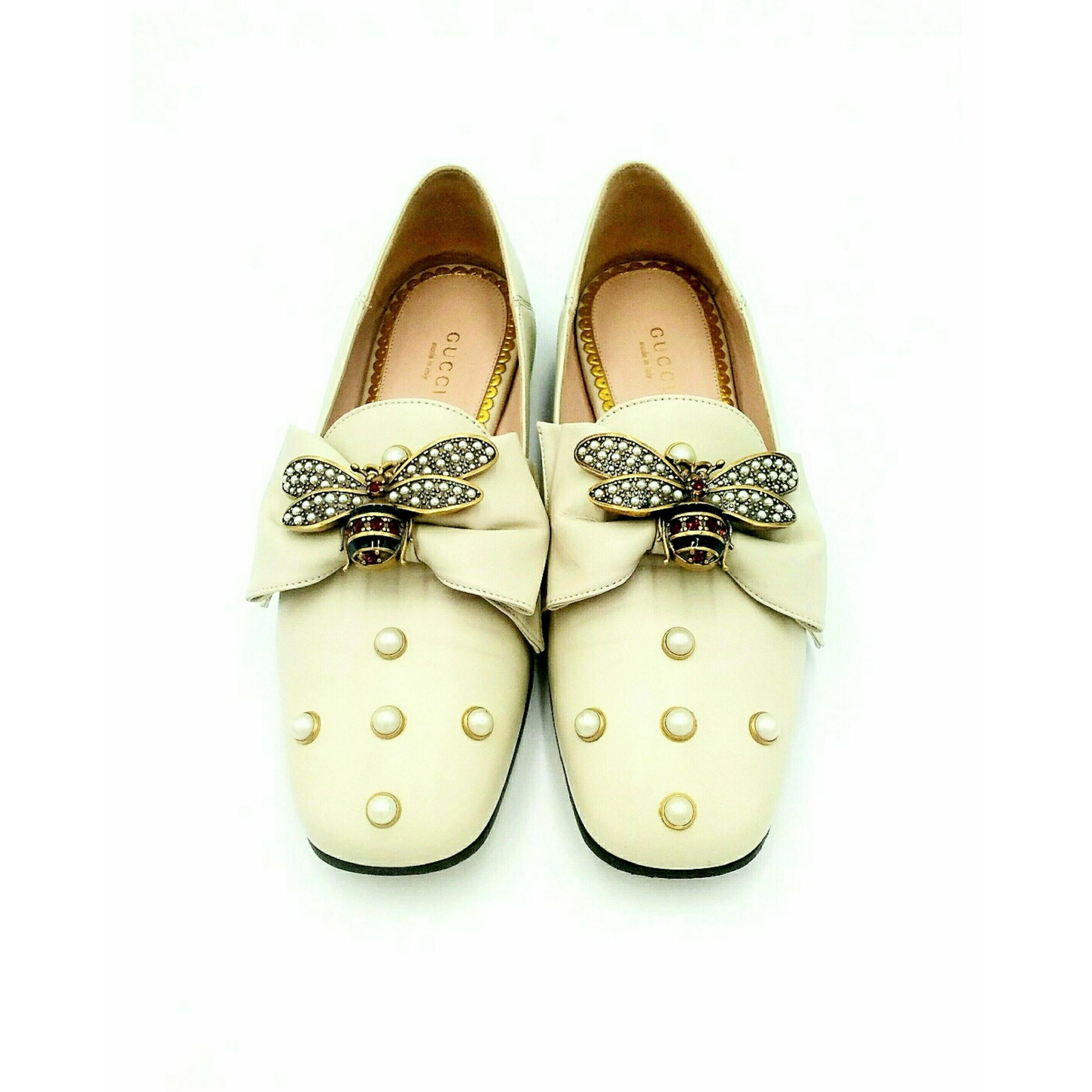 Authenticated Gucci Ballet Cream Leather Flats