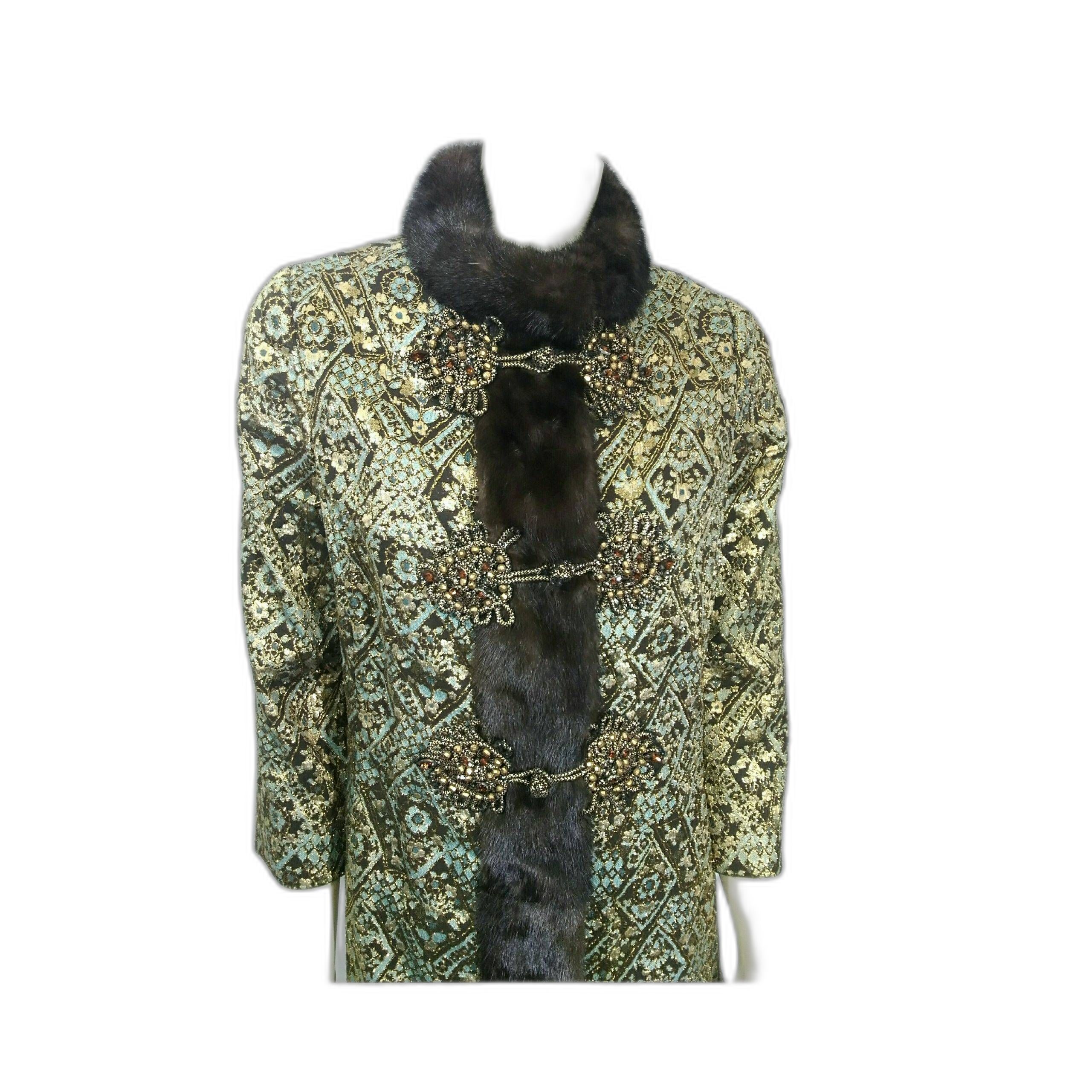 Vintage 1960s Maxine's of Pittsburg Silk Brocade Jacket w/ Fur Collar