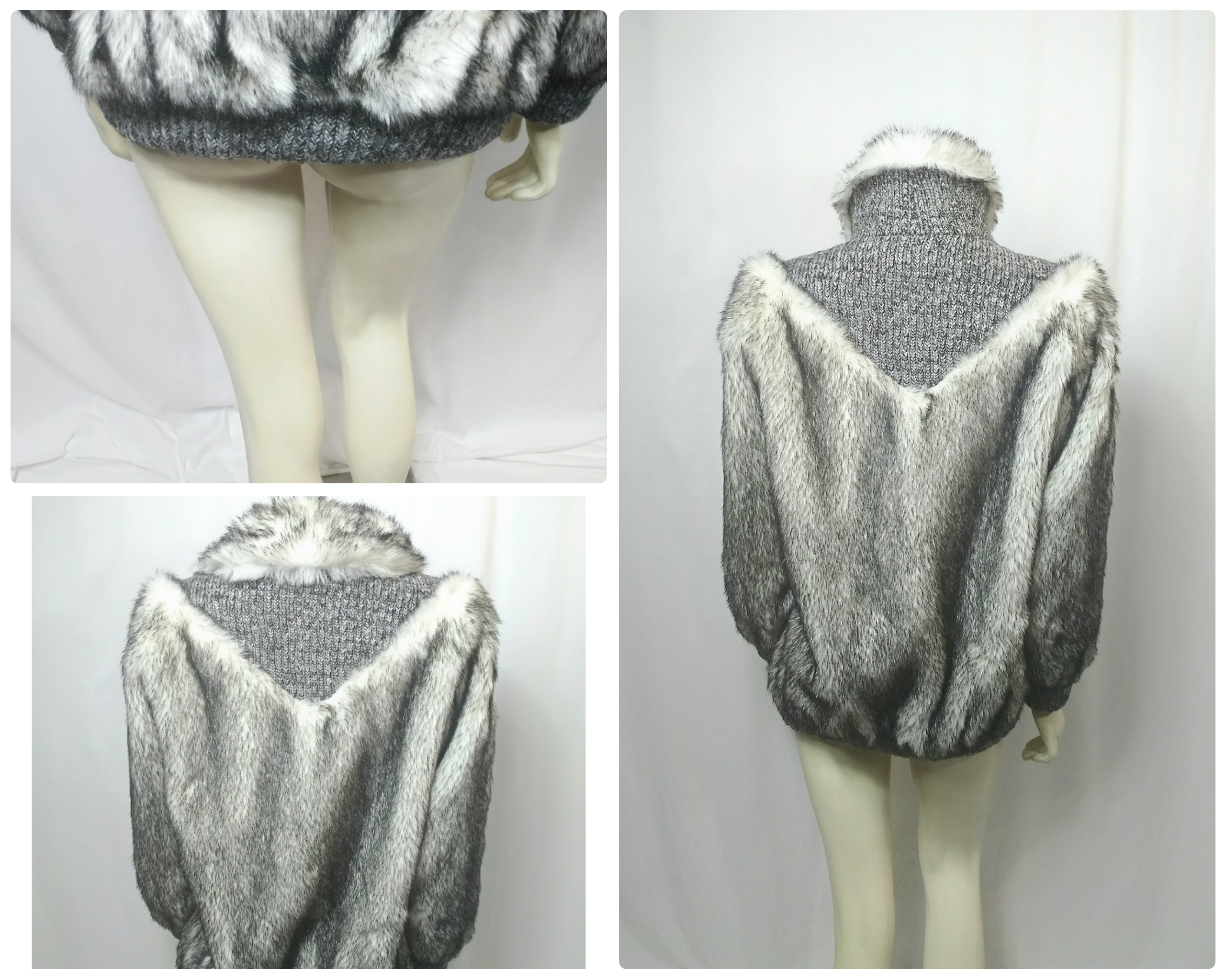 Vintage 1980s Bullocks Wilshire Faux Fur Knit Sweater Jacket