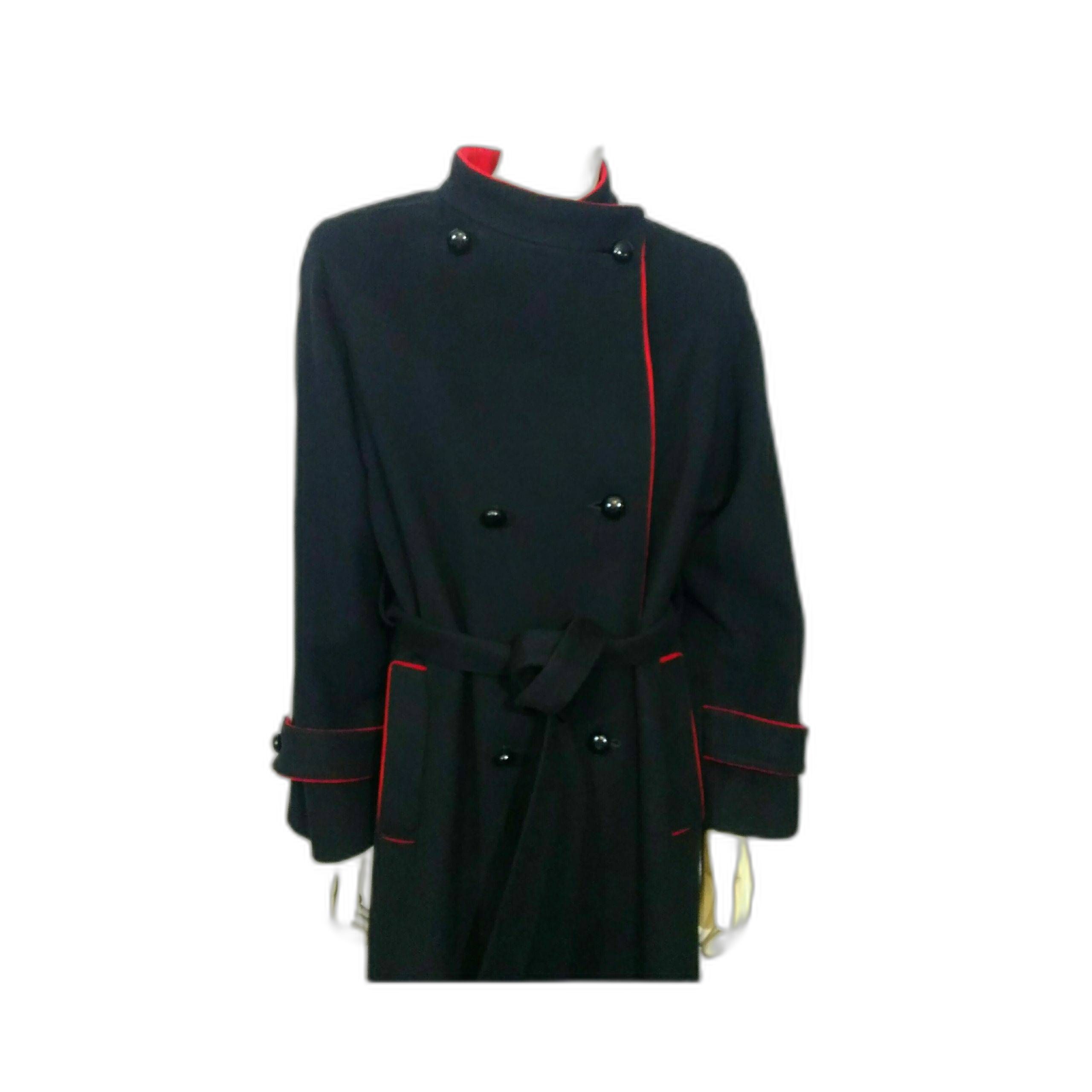 Vintage 1980's Mr. Fred Luxurious Black & Red Belted Coat