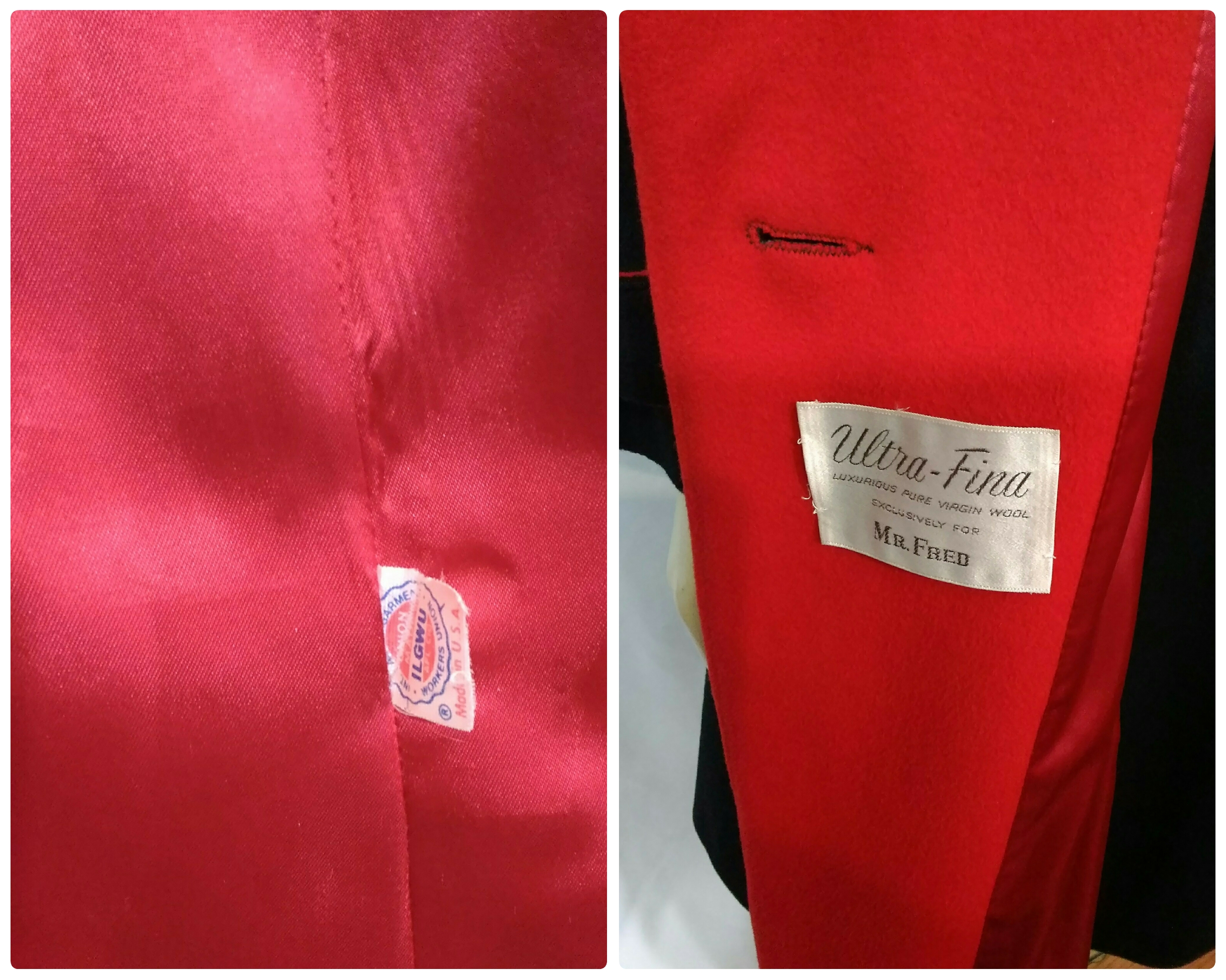 Vintage 1980's Mr. Fred Luxurious Black & Red Belted Coat