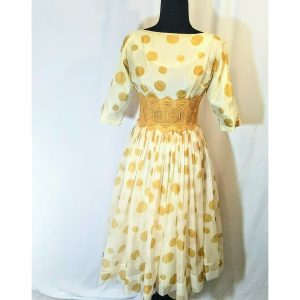 Vintage Stunning 1950s_1960s Chiffon Polka Dot Dress